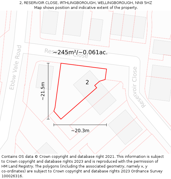 2, RESERVOIR CLOSE, IRTHLINGBOROUGH, WELLINGBOROUGH, NN9 5HZ: Plot and title map