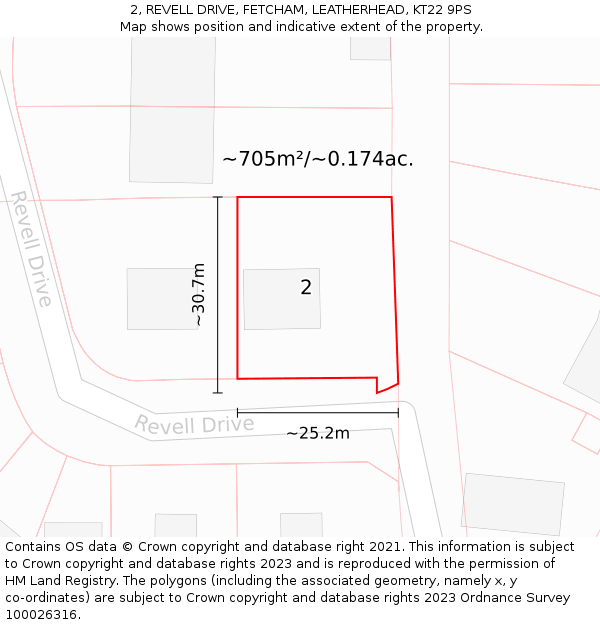 2, REVELL DRIVE, FETCHAM, LEATHERHEAD, KT22 9PS: Plot and title map