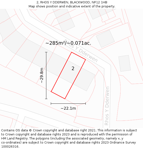 2, RHOS Y DDERWEN, BLACKWOOD, NP12 1HB: Plot and title map