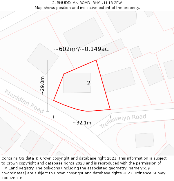 2, RHUDDLAN ROAD, RHYL, LL18 2PW: Plot and title map