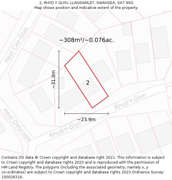 2, RHYD Y GLYN, LLANSAMLET, SWANSEA, SA7 9XG: Plot and title map