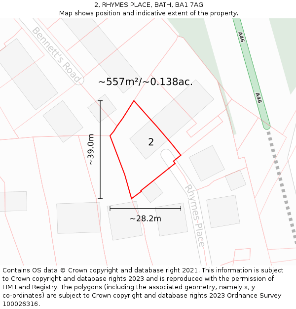 2, RHYMES PLACE, BATH, BA1 7AG: Plot and title map