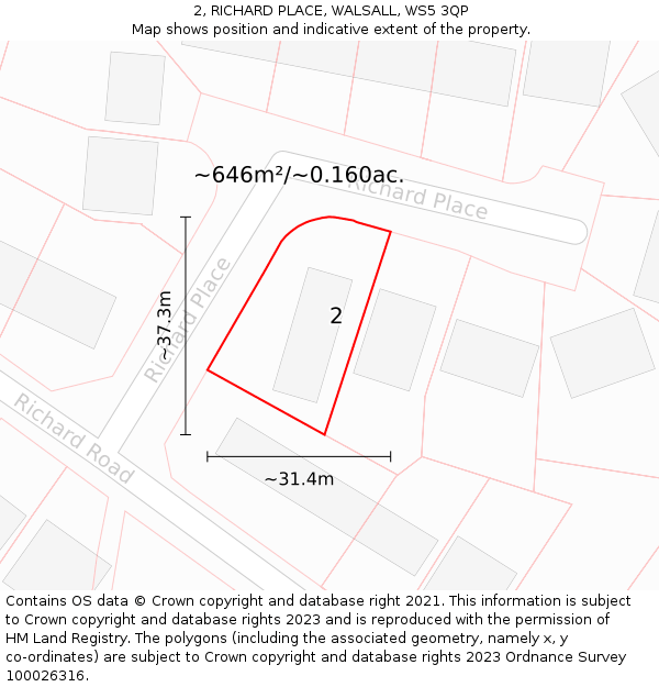 2, RICHARD PLACE, WALSALL, WS5 3QP: Plot and title map