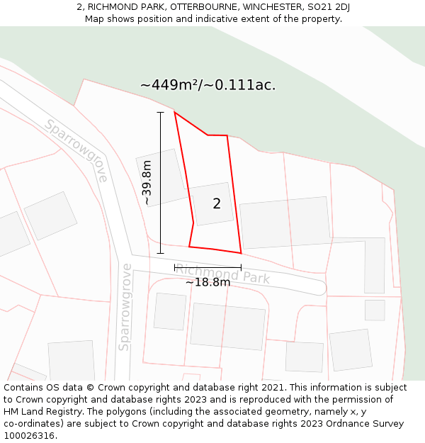 2, RICHMOND PARK, OTTERBOURNE, WINCHESTER, SO21 2DJ: Plot and title map