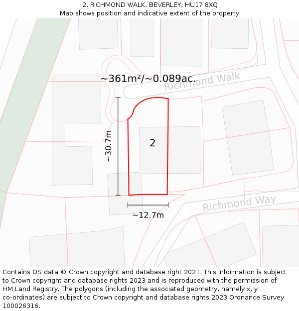 2, RICHMOND WALK, BEVERLEY, HU17 8XQ: Plot and title map