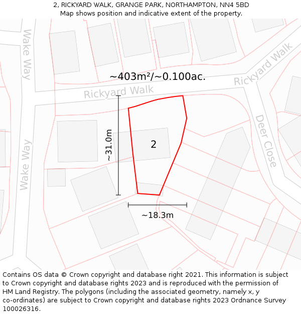 2, RICKYARD WALK, GRANGE PARK, NORTHAMPTON, NN4 5BD: Plot and title map