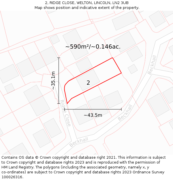 2, RIDGE CLOSE, WELTON, LINCOLN, LN2 3UB: Plot and title map