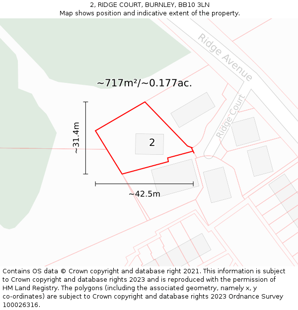 2, RIDGE COURT, BURNLEY, BB10 3LN: Plot and title map