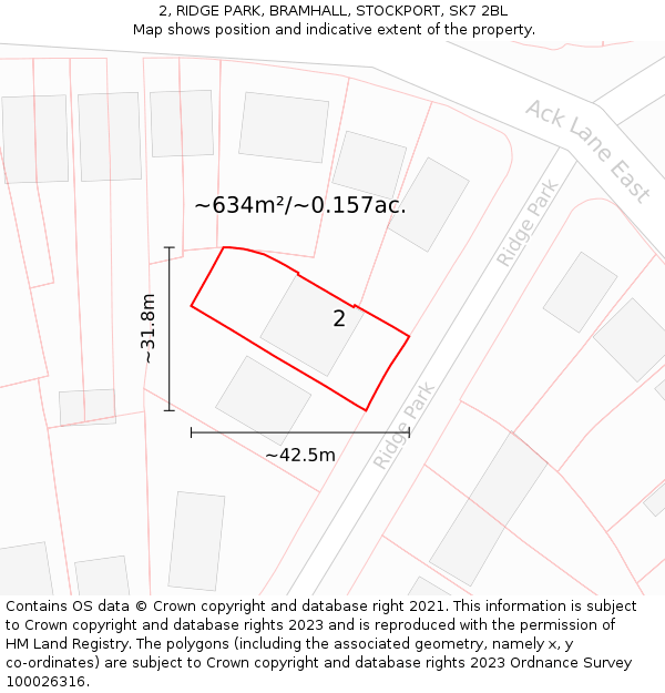 2, RIDGE PARK, BRAMHALL, STOCKPORT, SK7 2BL: Plot and title map