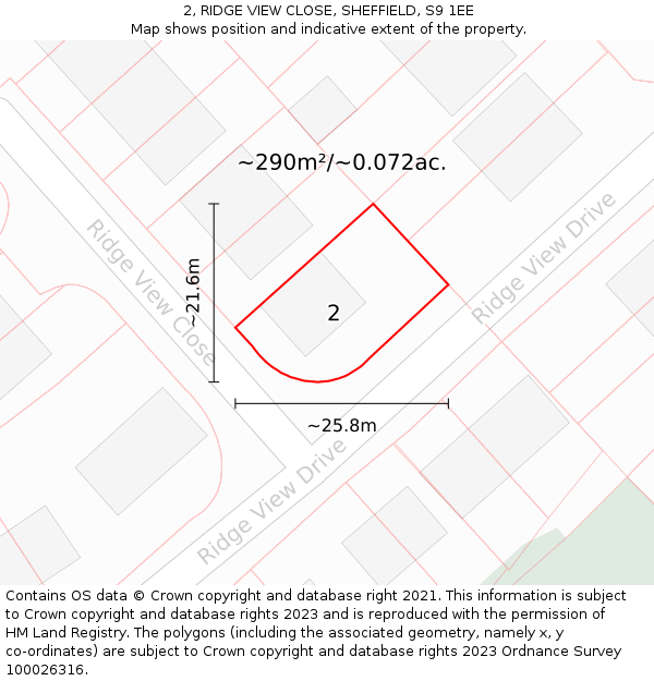 2, RIDGE VIEW CLOSE, SHEFFIELD, S9 1EE: Plot and title map