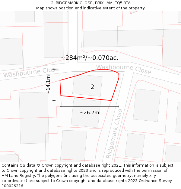 2, RIDGEMARK CLOSE, BRIXHAM, TQ5 9TA: Plot and title map