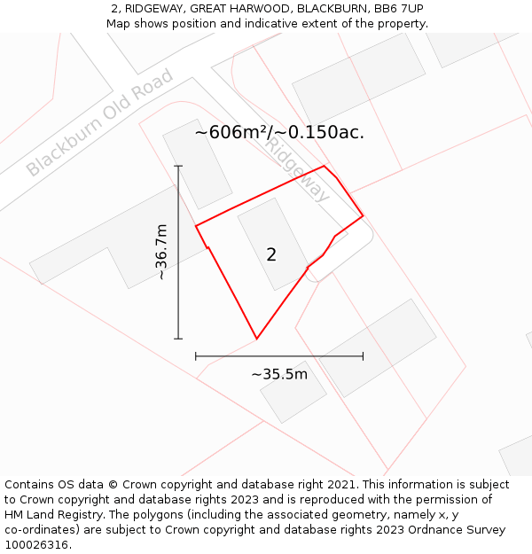 2, RIDGEWAY, GREAT HARWOOD, BLACKBURN, BB6 7UP: Plot and title map