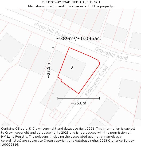 2, RIDGEWAY ROAD, REDHILL, RH1 6PH: Plot and title map