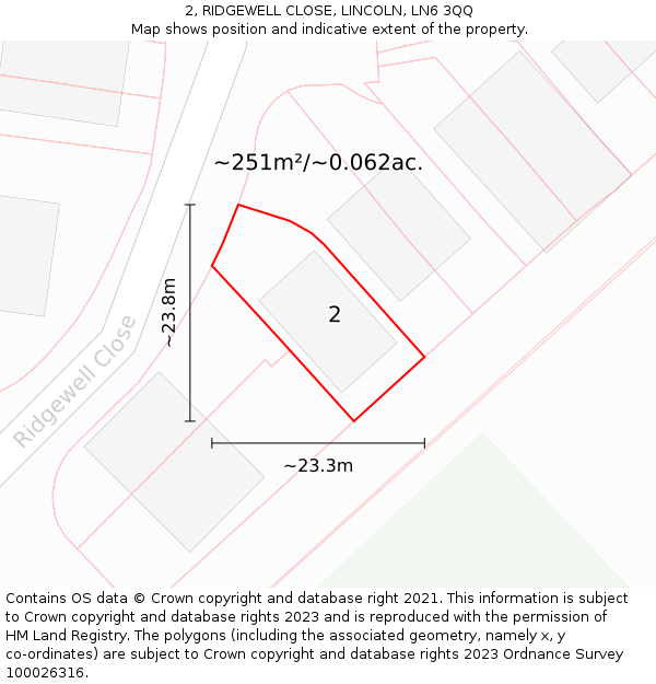 2, RIDGEWELL CLOSE, LINCOLN, LN6 3QQ: Plot and title map