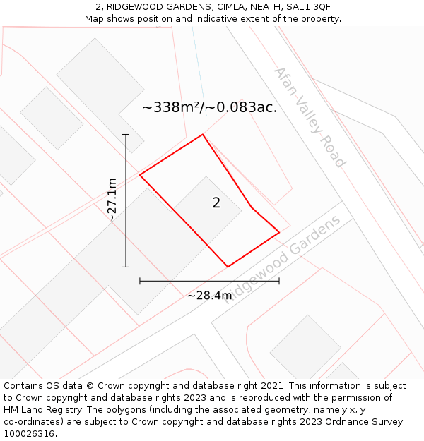 2, RIDGEWOOD GARDENS, CIMLA, NEATH, SA11 3QF: Plot and title map