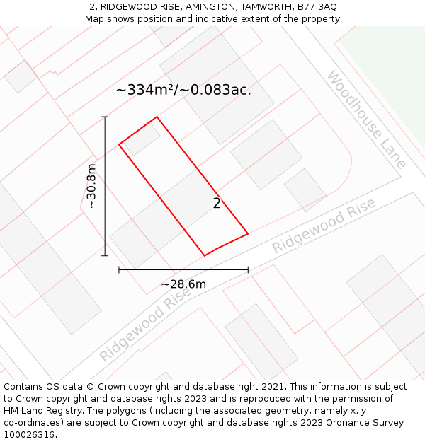 2, RIDGEWOOD RISE, AMINGTON, TAMWORTH, B77 3AQ: Plot and title map