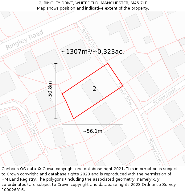 2, RINGLEY DRIVE, WHITEFIELD, MANCHESTER, M45 7LF: Plot and title map