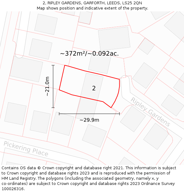 2, RIPLEY GARDENS, GARFORTH, LEEDS, LS25 2QN: Plot and title map