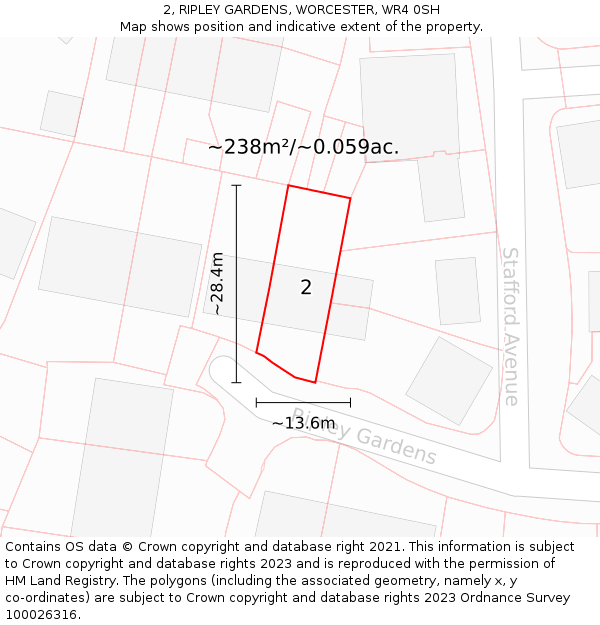 2, RIPLEY GARDENS, WORCESTER, WR4 0SH: Plot and title map