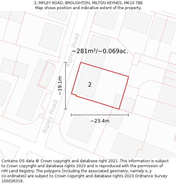 2, RIPLEY ROAD, BROUGHTON, MILTON KEYNES, MK10 7BE: Plot and title map