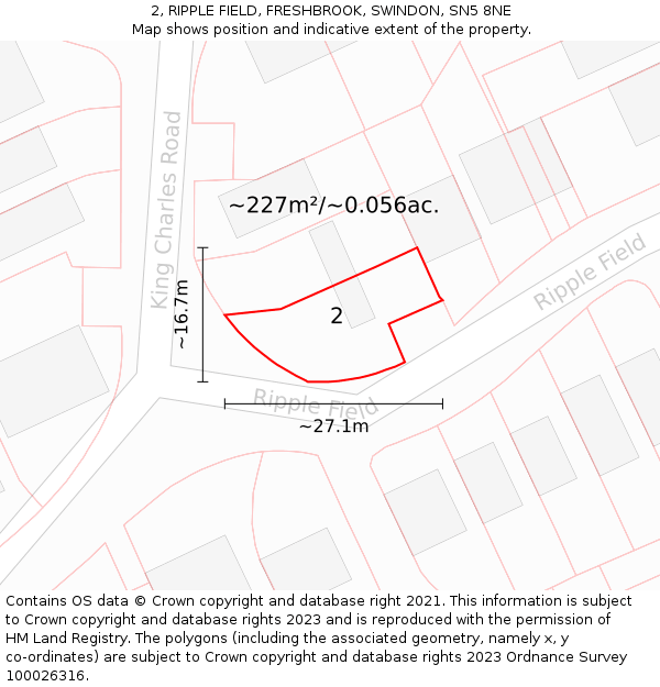 2, RIPPLE FIELD, FRESHBROOK, SWINDON, SN5 8NE: Plot and title map