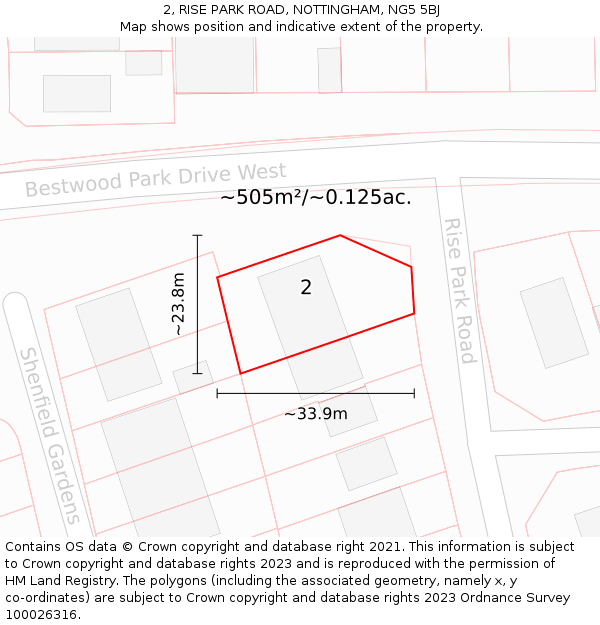 2, RISE PARK ROAD, NOTTINGHAM, NG5 5BJ: Plot and title map