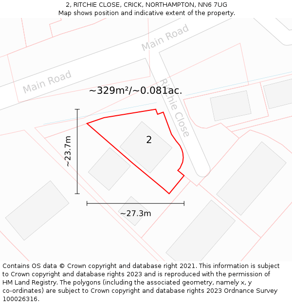 2, RITCHIE CLOSE, CRICK, NORTHAMPTON, NN6 7UG: Plot and title map