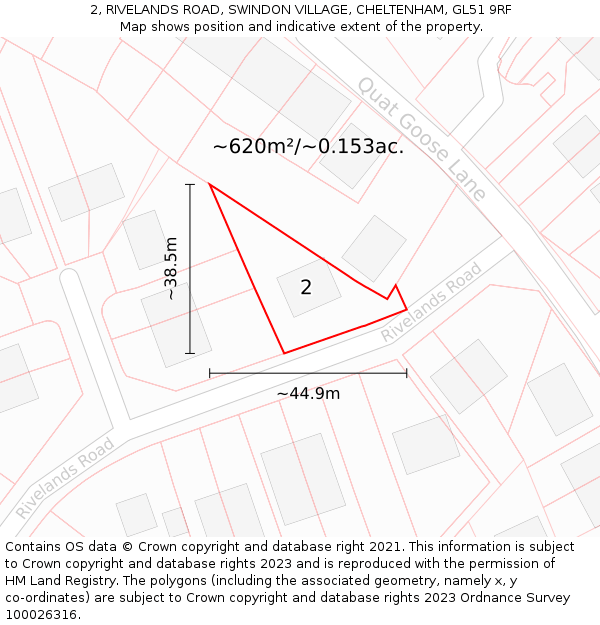 2, RIVELANDS ROAD, SWINDON VILLAGE, CHELTENHAM, GL51 9RF: Plot and title map