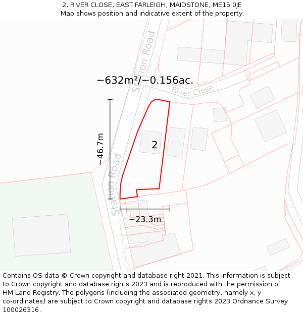 2, RIVER CLOSE, EAST FARLEIGH, MAIDSTONE, ME15 0JE: Plot and title map