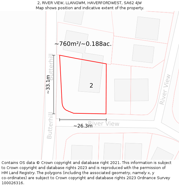 2, RIVER VIEW, LLANGWM, HAVERFORDWEST, SA62 4JW: Plot and title map