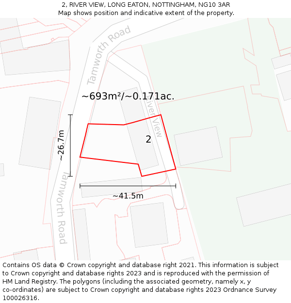 2, RIVER VIEW, LONG EATON, NOTTINGHAM, NG10 3AR: Plot and title map