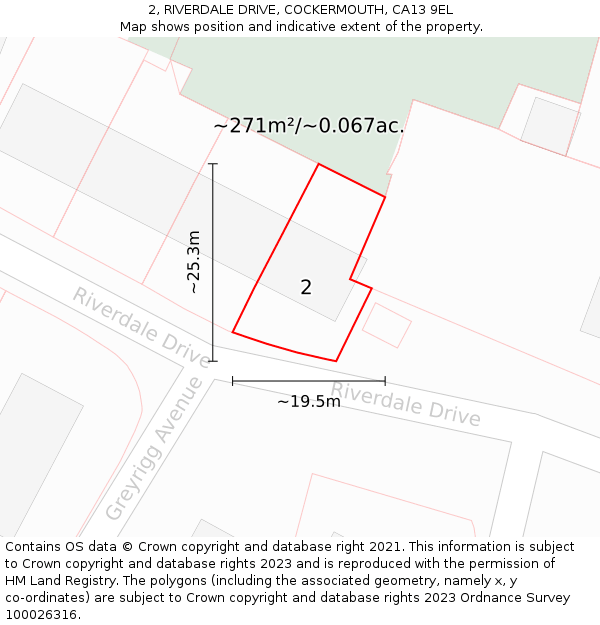 2, RIVERDALE DRIVE, COCKERMOUTH, CA13 9EL: Plot and title map