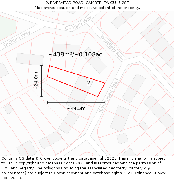 2, RIVERMEAD ROAD, CAMBERLEY, GU15 2SE: Plot and title map