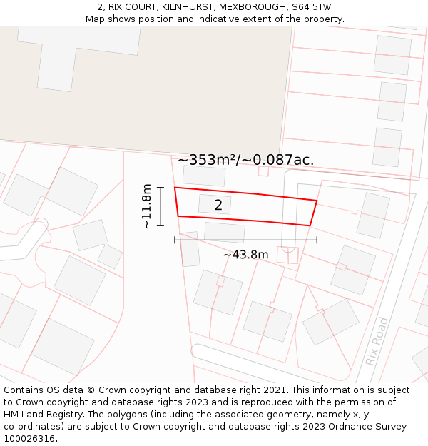 2, RIX COURT, KILNHURST, MEXBOROUGH, S64 5TW: Plot and title map