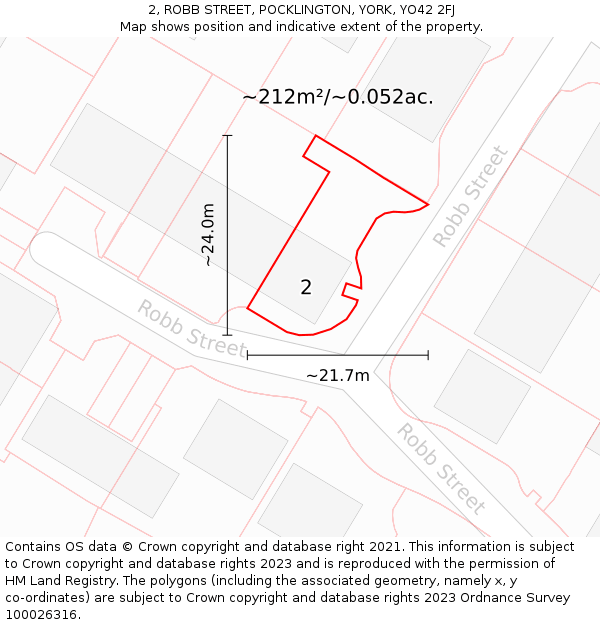 2, ROBB STREET, POCKLINGTON, YORK, YO42 2FJ: Plot and title map