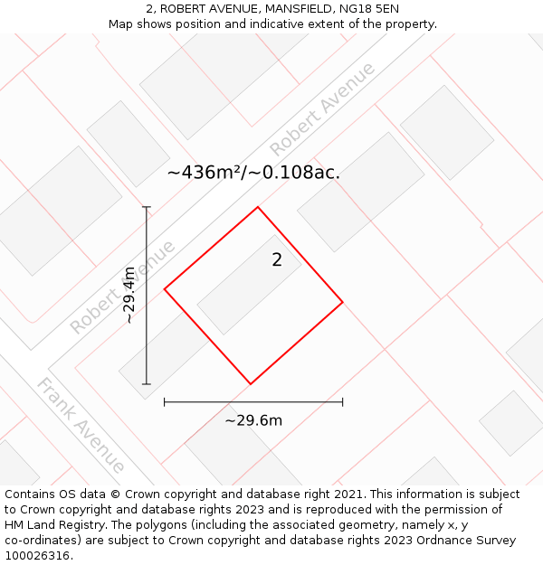 2, ROBERT AVENUE, MANSFIELD, NG18 5EN: Plot and title map