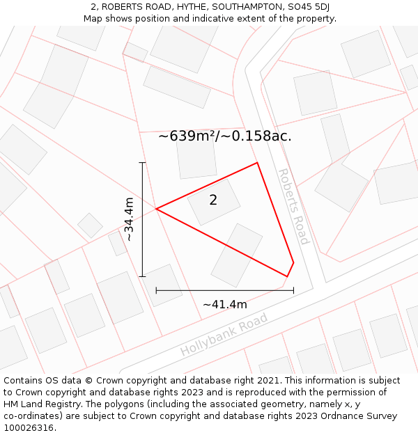 2, ROBERTS ROAD, HYTHE, SOUTHAMPTON, SO45 5DJ: Plot and title map