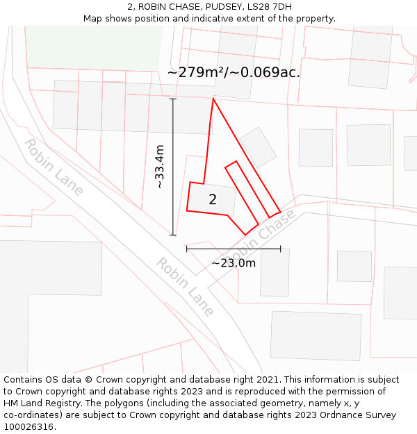 2, ROBIN CHASE, PUDSEY, LS28 7DH: Plot and title map