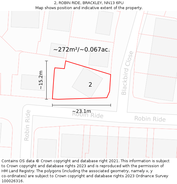 2, ROBIN RIDE, BRACKLEY, NN13 6PU: Plot and title map