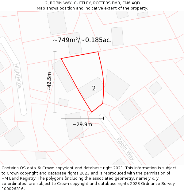 2, ROBIN WAY, CUFFLEY, POTTERS BAR, EN6 4QB: Plot and title map