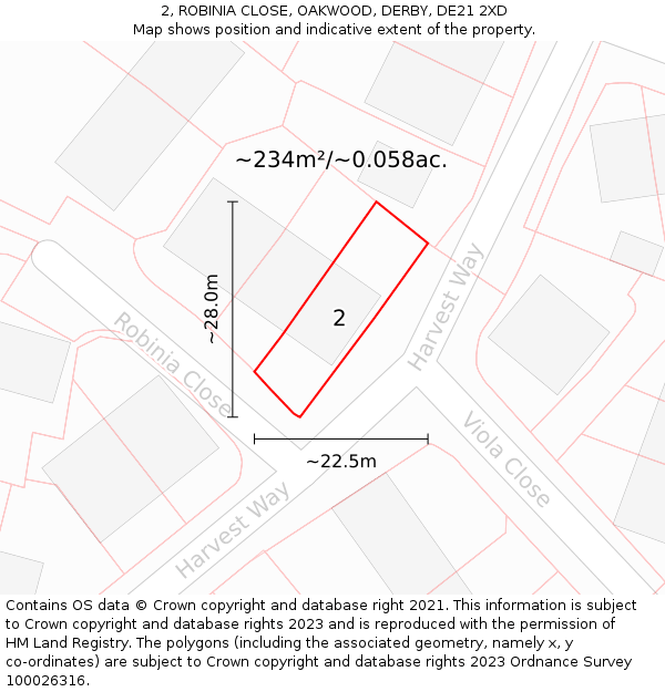 2, ROBINIA CLOSE, OAKWOOD, DERBY, DE21 2XD: Plot and title map