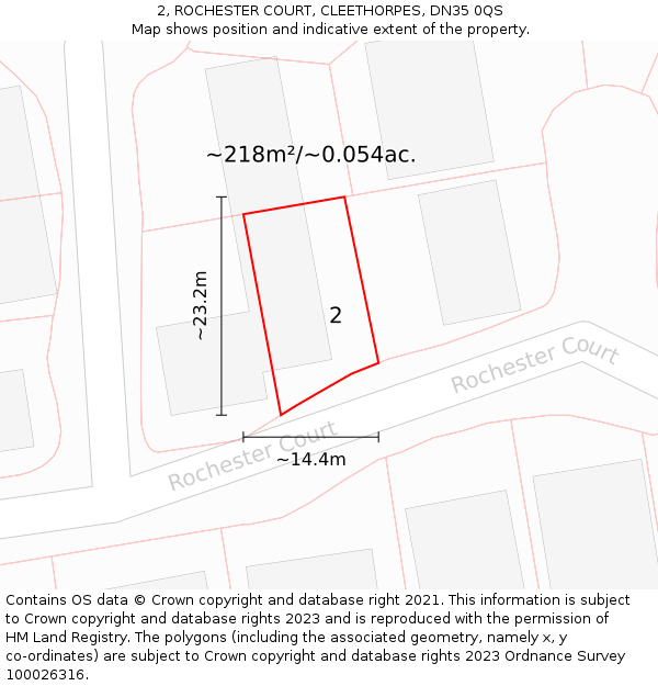 2, ROCHESTER COURT, CLEETHORPES, DN35 0QS: Plot and title map