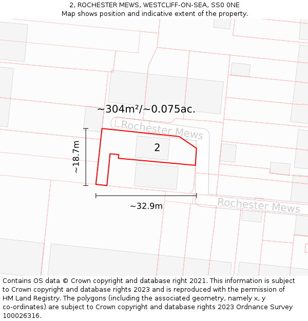 2, ROCHESTER MEWS, WESTCLIFF-ON-SEA, SS0 0NE: Plot and title map