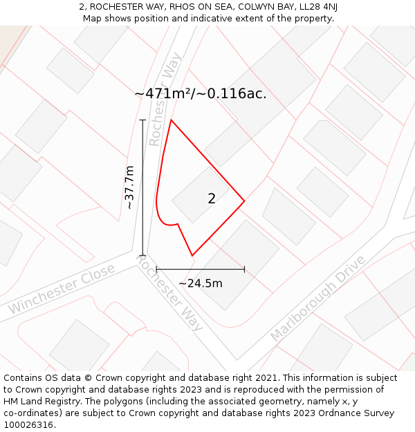 2, ROCHESTER WAY, RHOS ON SEA, COLWYN BAY, LL28 4NJ: Plot and title map