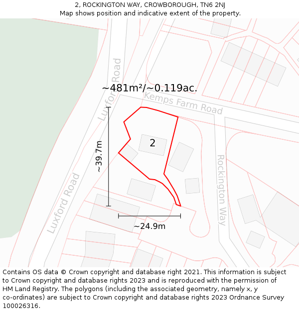 2, ROCKINGTON WAY, CROWBOROUGH, TN6 2NJ: Plot and title map