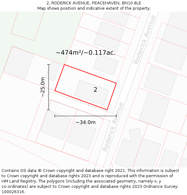 2, RODERICK AVENUE, PEACEHAVEN, BN10 8LE: Plot and title map