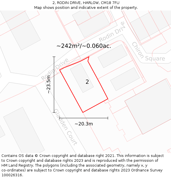 2, RODIN DRIVE, HARLOW, CM18 7FU: Plot and title map