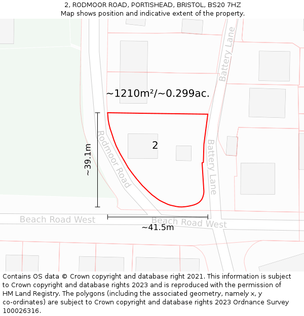 2, RODMOOR ROAD, PORTISHEAD, BRISTOL, BS20 7HZ: Plot and title map