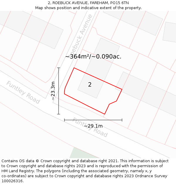 2, ROEBUCK AVENUE, FAREHAM, PO15 6TN: Plot and title map