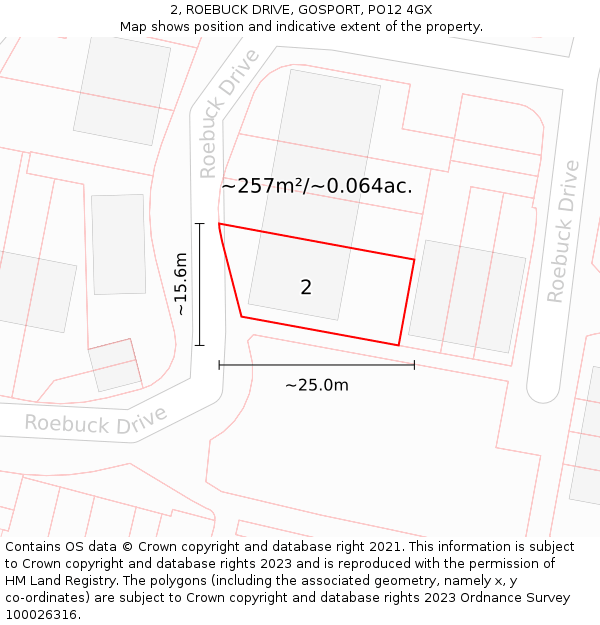 2, ROEBUCK DRIVE, GOSPORT, PO12 4GX: Plot and title map